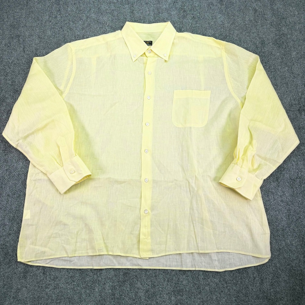 Solemare Maus & Hoffman Shirt Men XXL Yellow Linen Italy Long Sleeve Button Down